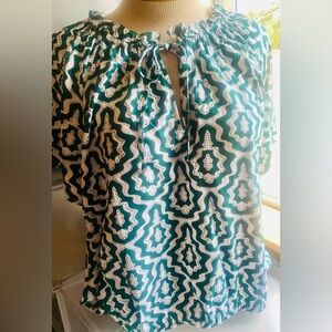 LOFT Teal and White Patterned Women's Top